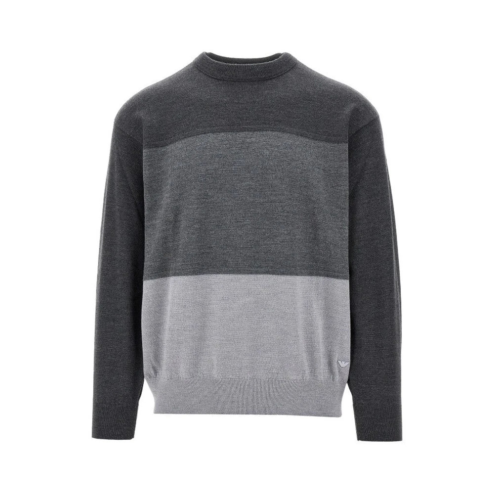 Emporio Armani Men's Gray Round-Neck Knitwear, L, Eagle Motif Wool Jumper