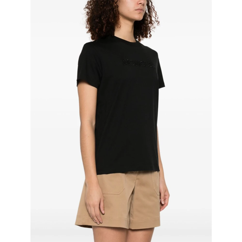 Moncler Zwart Logo Patch Crew Neck T-shirts Black Dames