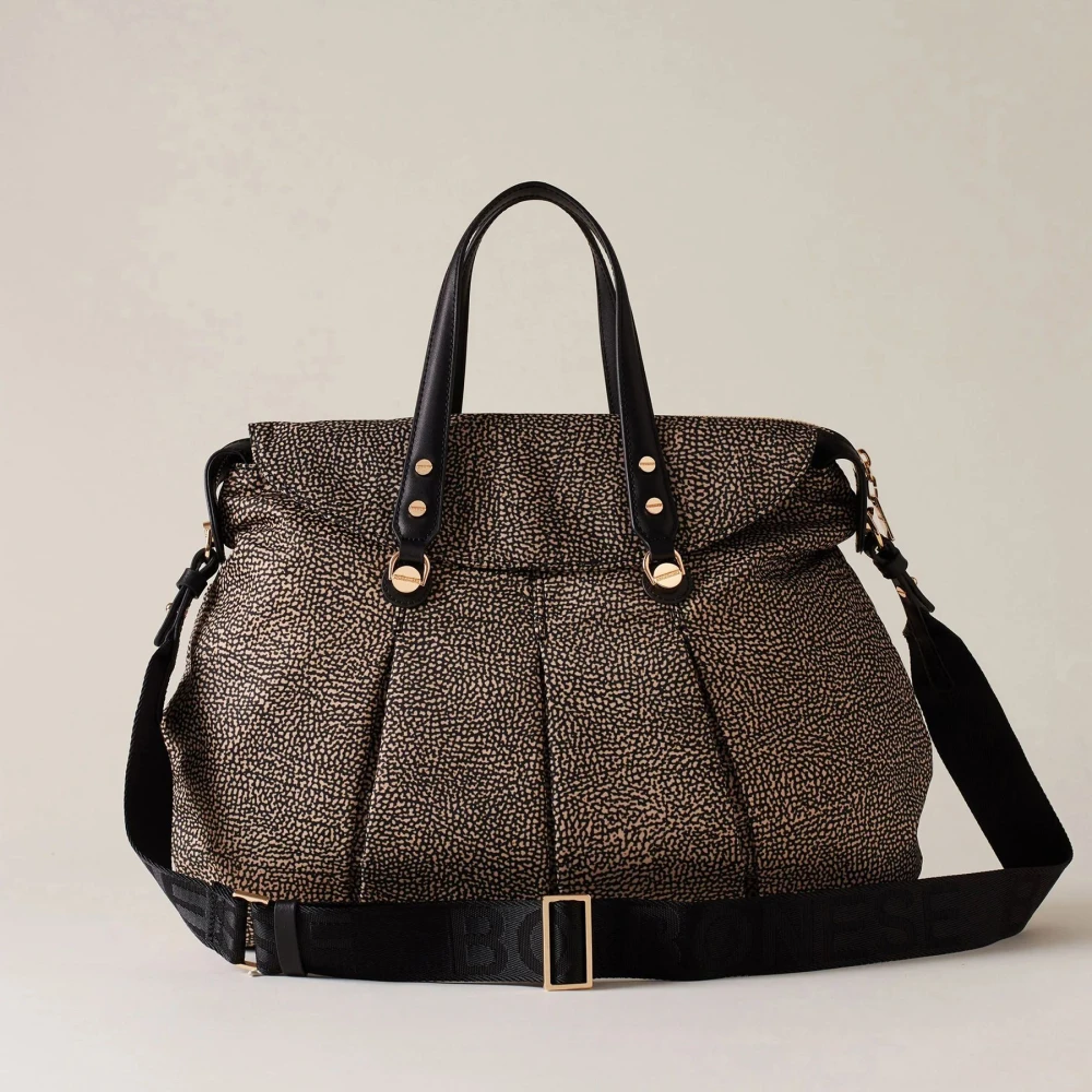 Borbonese Croissant Bruine Tas met Leren Details Brown Dames