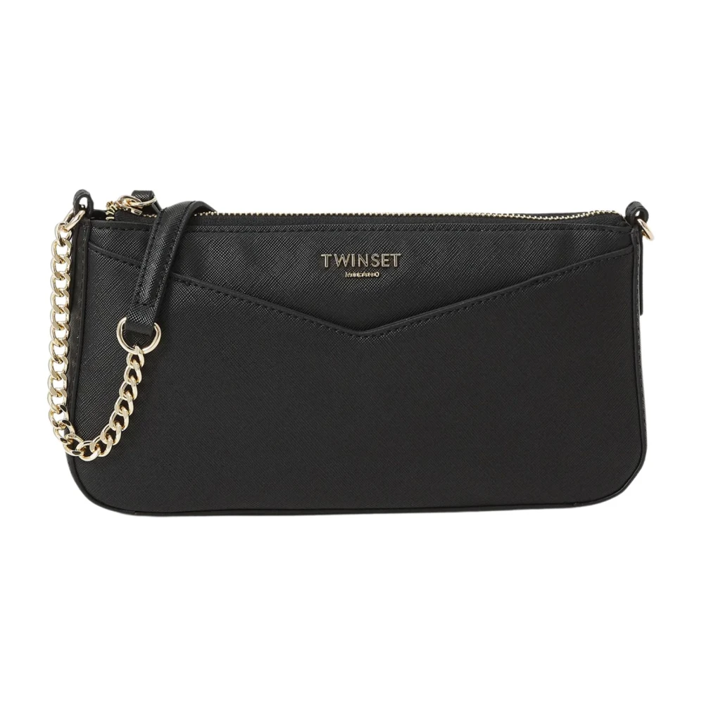 Twinset Donna Nero Borsetta A Tracolla Con Logo Lettering E Catena, Colore - Immagine 2
