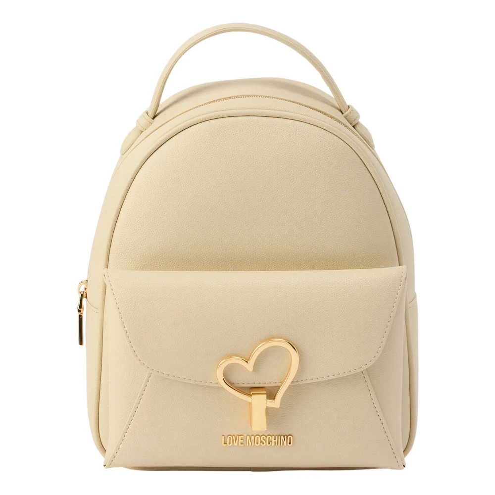 Love Moschino , Backpacks, Female, Beige, One Size, Ecopelle Backpack With Metallic Clutch And Logo