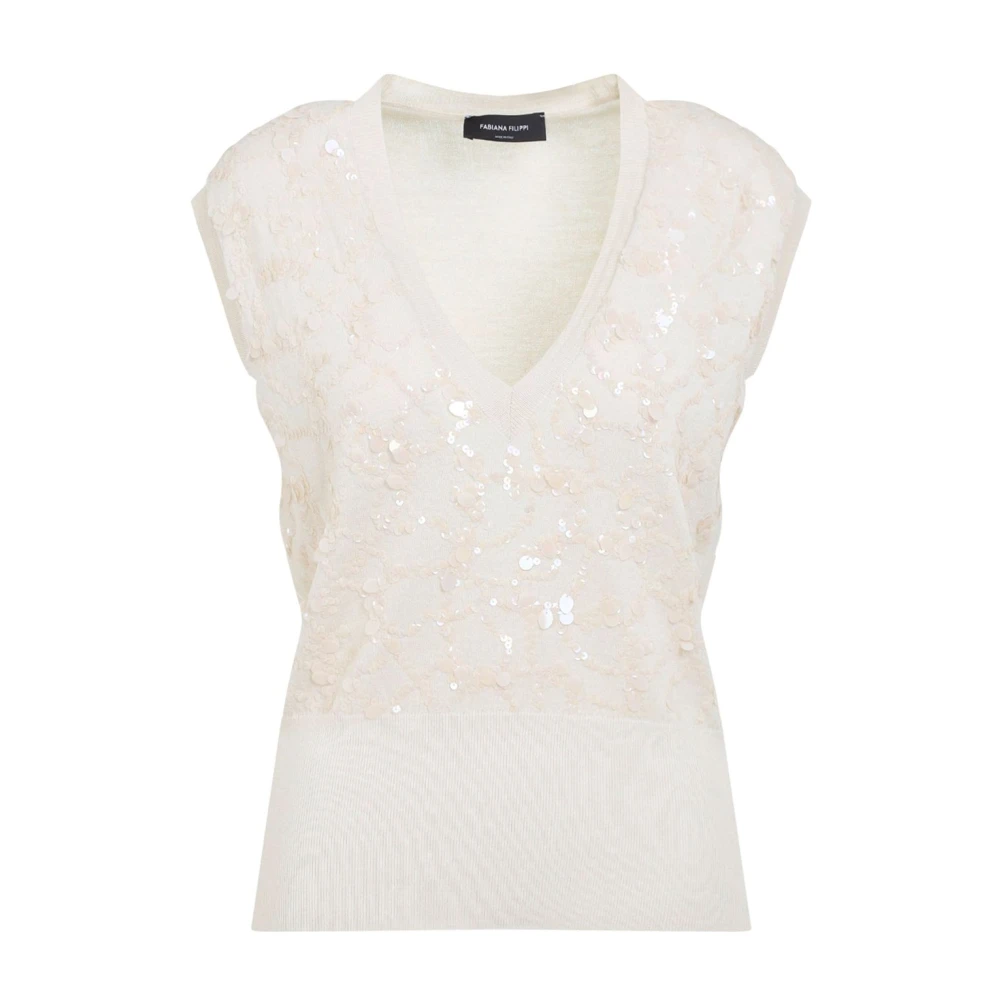 Fabiana Filippi Mouwloze trui met pailletten Beige Dames