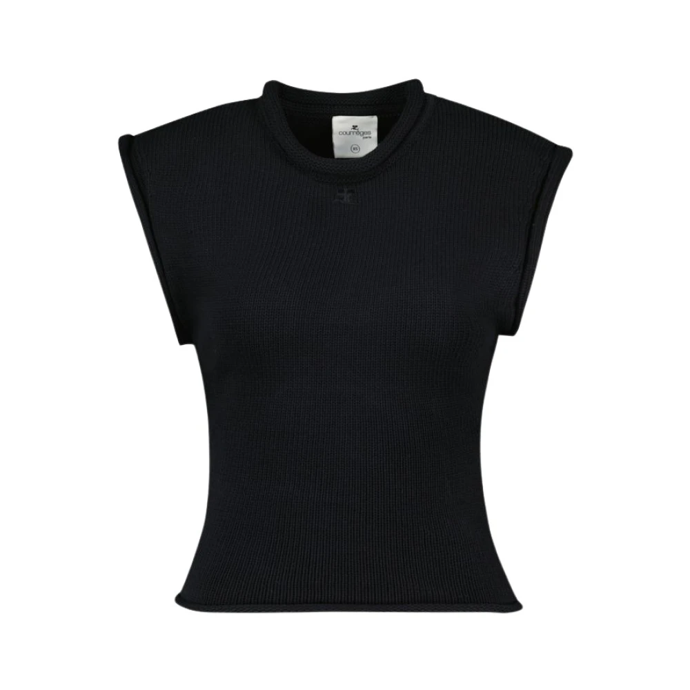 Courrèges Women's Black Sleeveless Tops,, Cotton Tank Top Medium