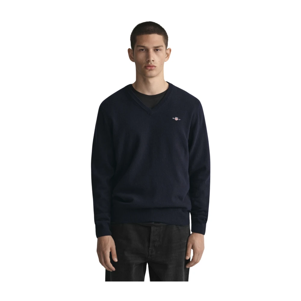 Gant Klassieke Wol V-Hals Trui Blue Heren