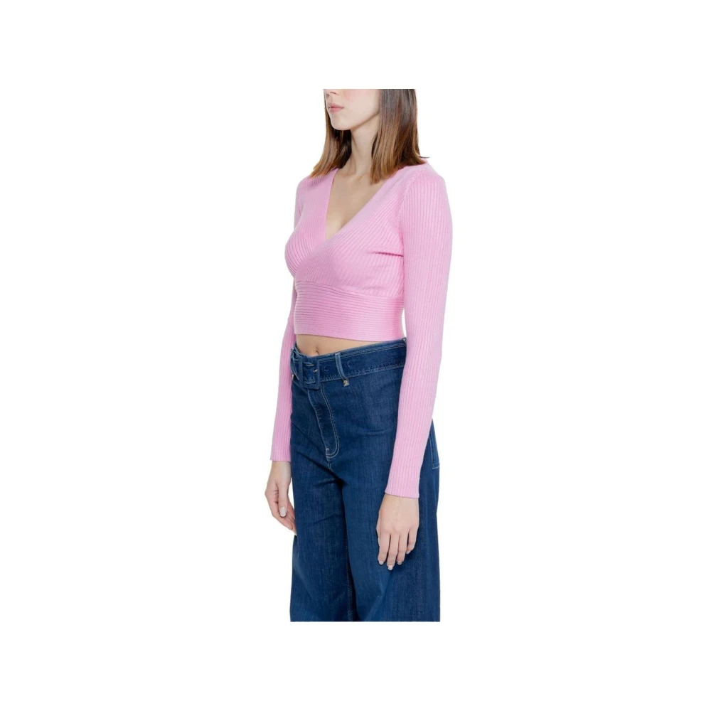 Only Multicolor Geribbelde Gebreide Crop Top Pink Dames