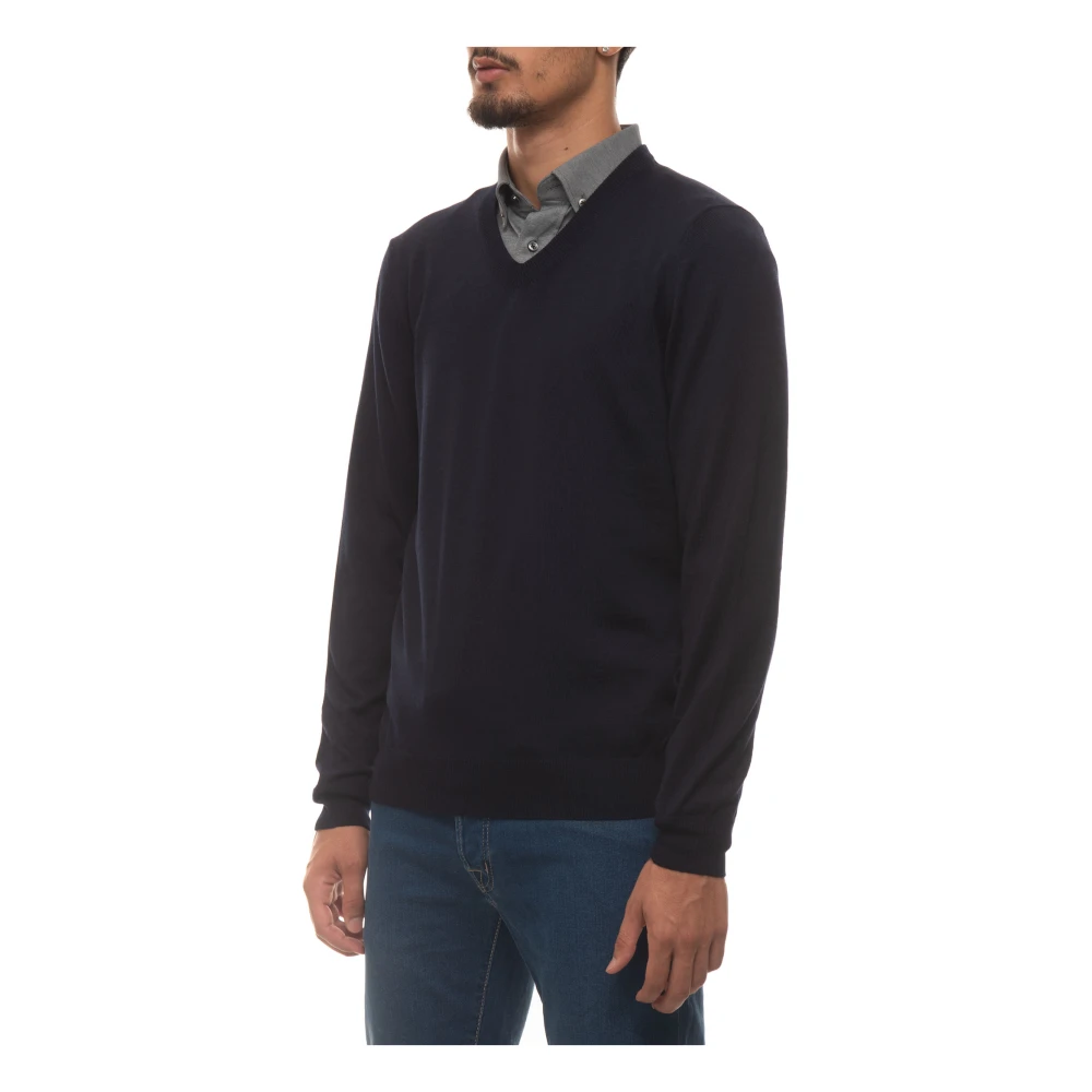 Boss Plain V-Neck wollen trui Blue Heren