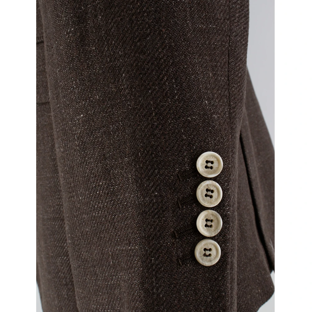 BRUNELLO CUCINELLI Diagonaal Linnen Wol Zijde Jas Brown Heren