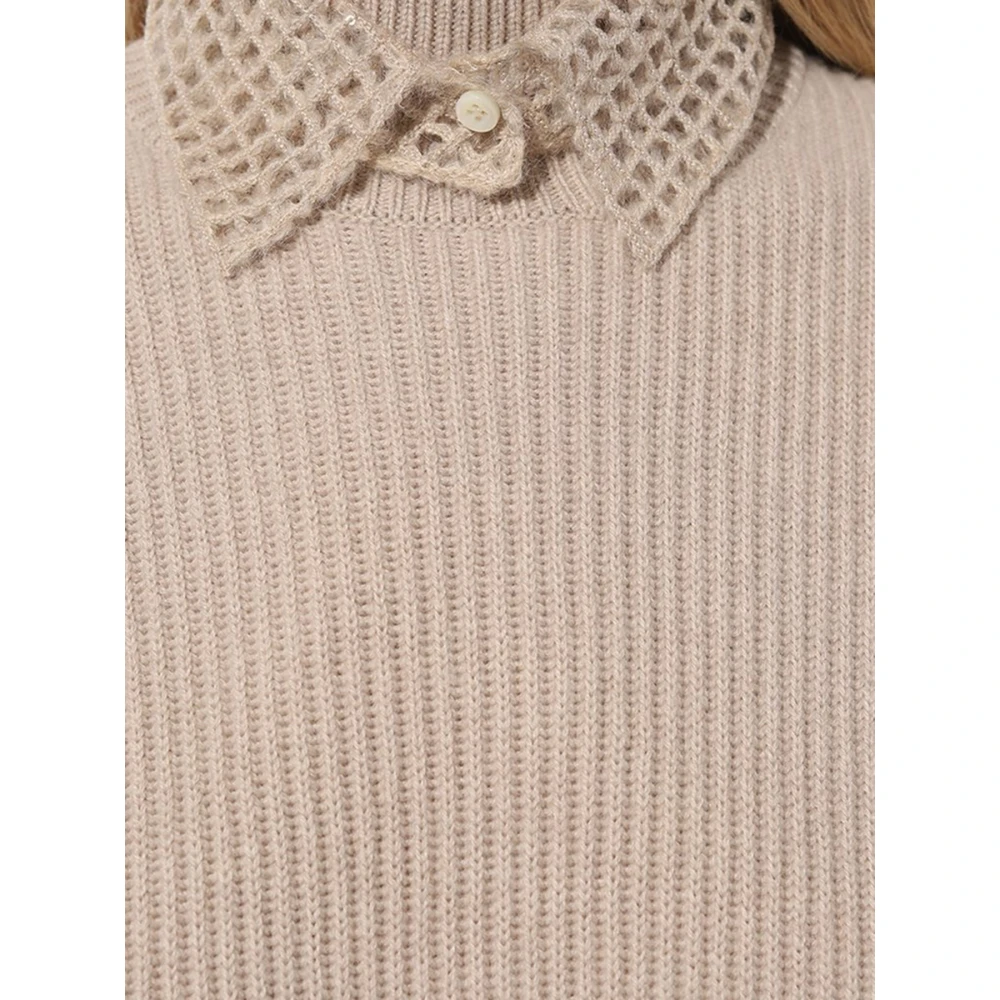 BRUNELLO CUCINELLI Luxe Cashmere Pullover met Afneembare Kraag Beige Dames