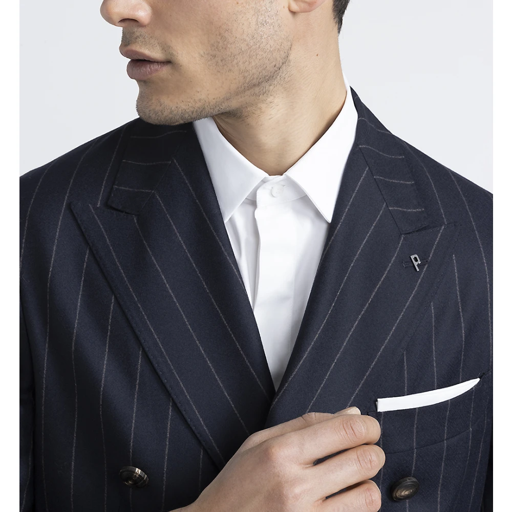 PESERICO Pinstripe wollen double-breasted blazer Blue Heren