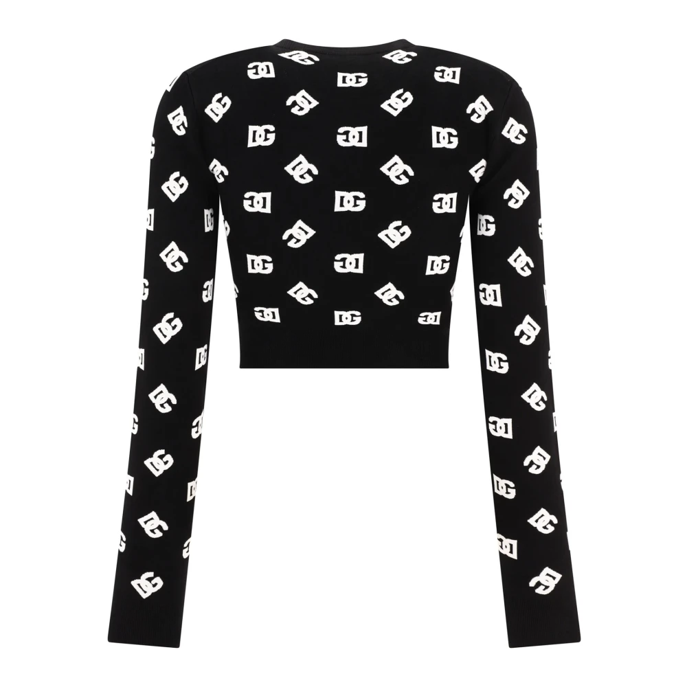 Dolce & Gabbana Cropped Jacquard Sweater met DG Logo Black Dames