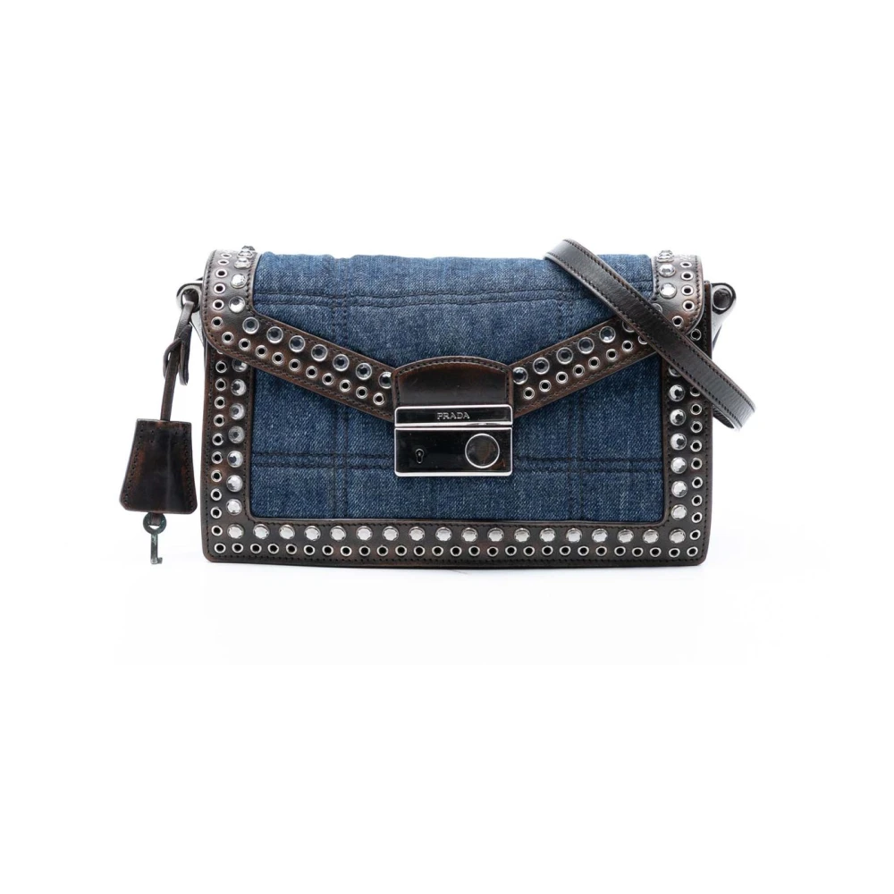 Prada Vintage Women's Blue Pre-Owned Studded Flap Bag