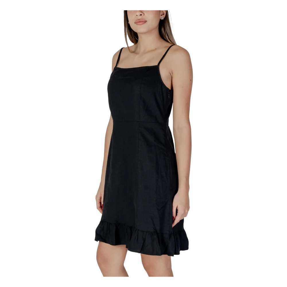 b.Young Linnen Viscose Jurk voor Dames Lente Zomer Black Dames