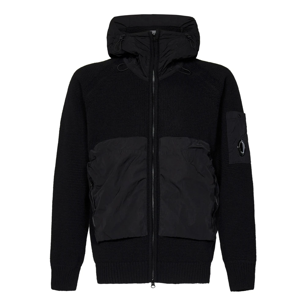 C.P. Company Zwarte Zip-trui met Eco-Chrome Hood Black Heren