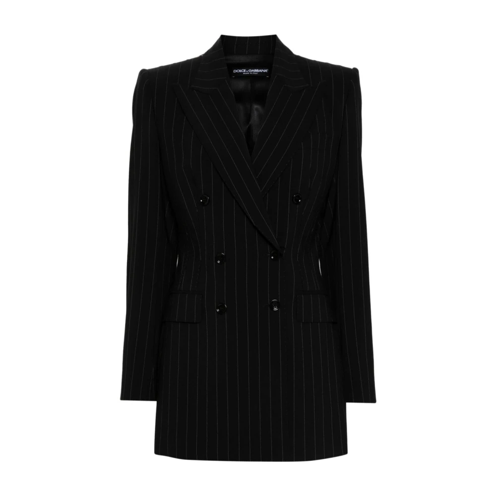 Dolce & Gabbana Zwart Gestreept Dubbel-Borst Jas Black Dames