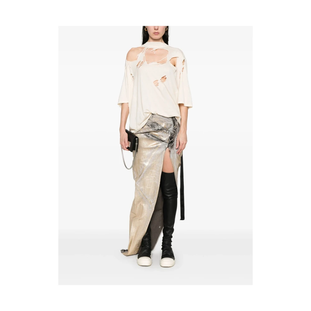 Rick Owens Versleten Crew Neck T-shirt Dark Shadow Beige Dames