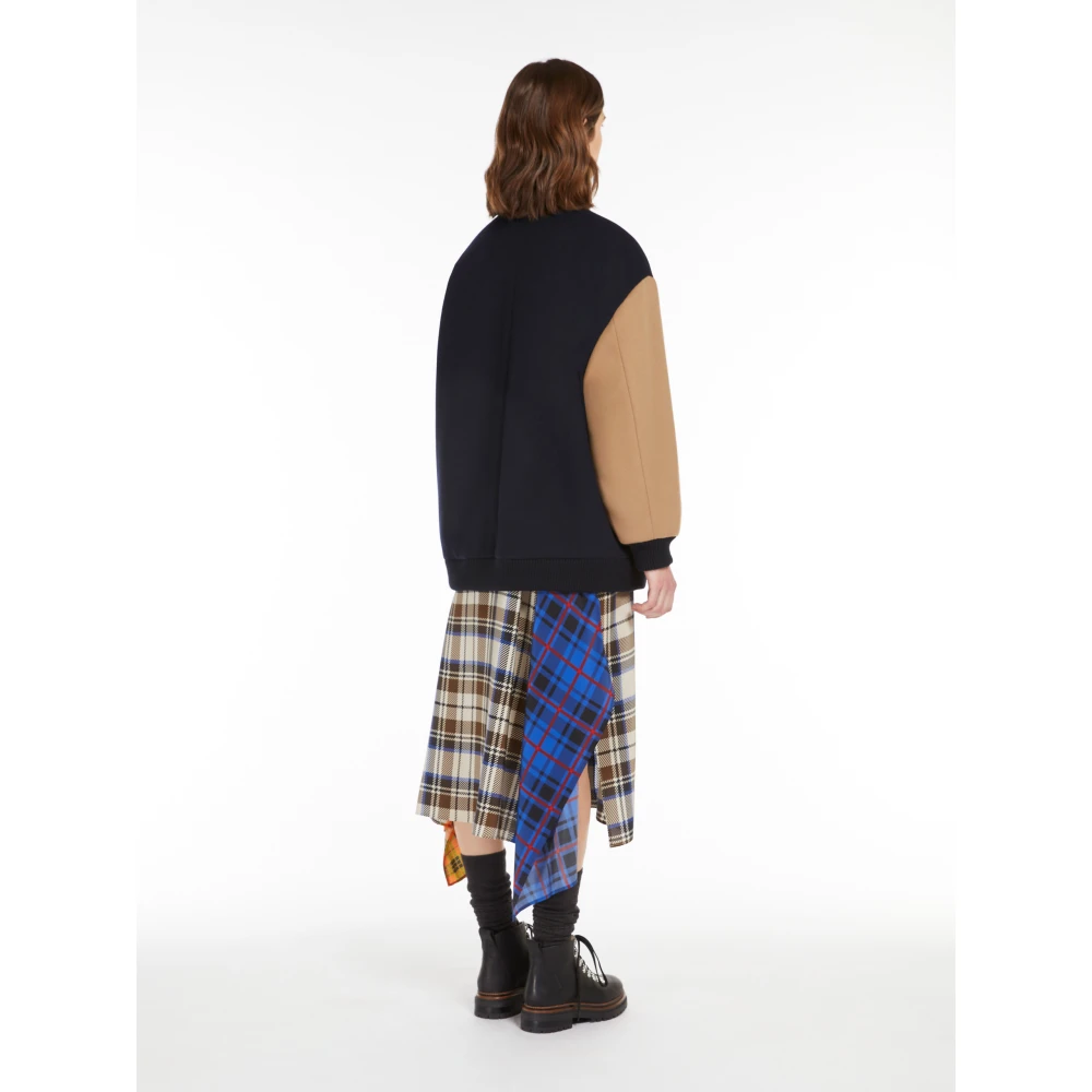 Max Mara Weekend Luxepad Camel-Silk Bomber Coat Blue Dames