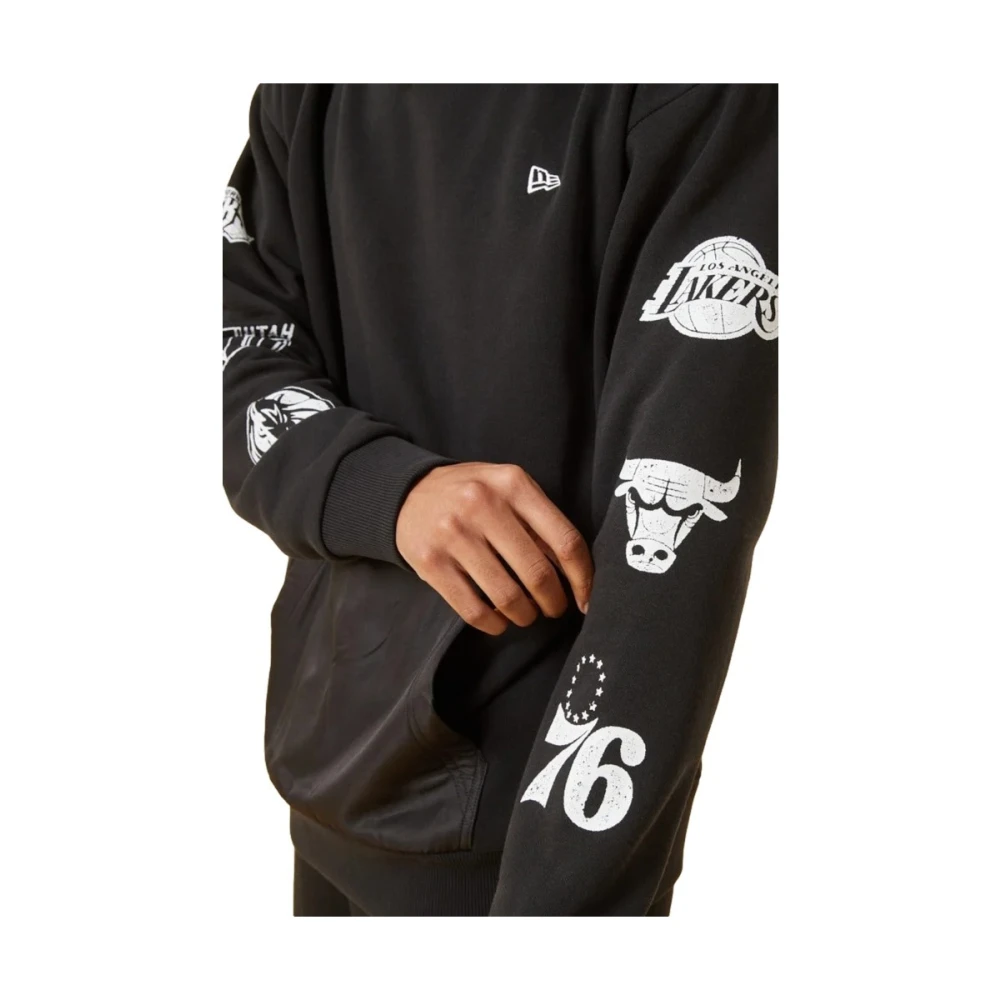 new era Zwarte versleten mouwprint hoody Black Heren