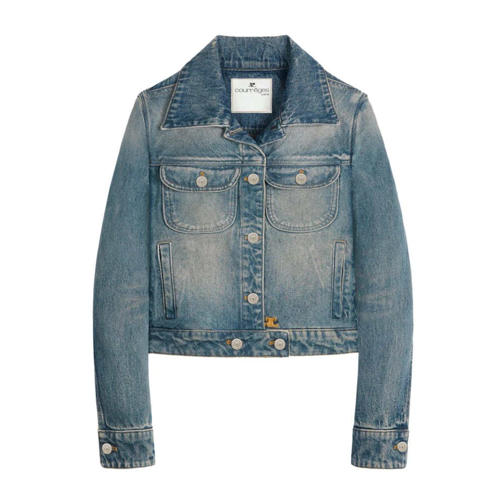 Courrèges Geborduurd Denimjack met Logo Blue Dames