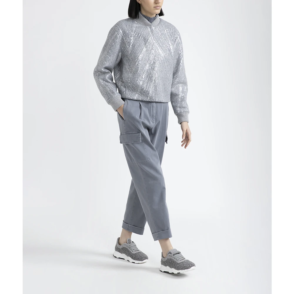 PESERICO Geborstelde wollen jas met paillettenborduursel Gray Dames