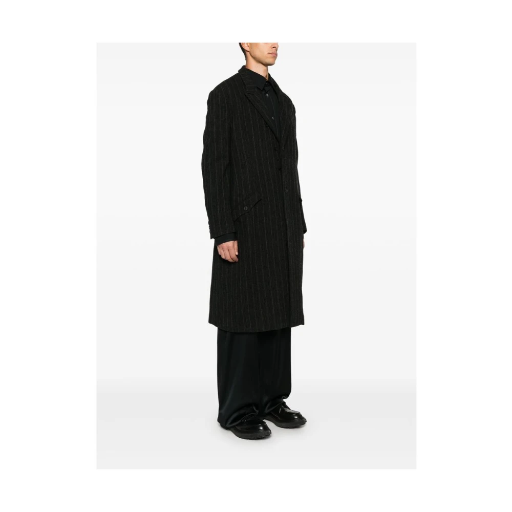 Yohji Yamamoto Zwarte wollen jas met krijtstreep Black Heren