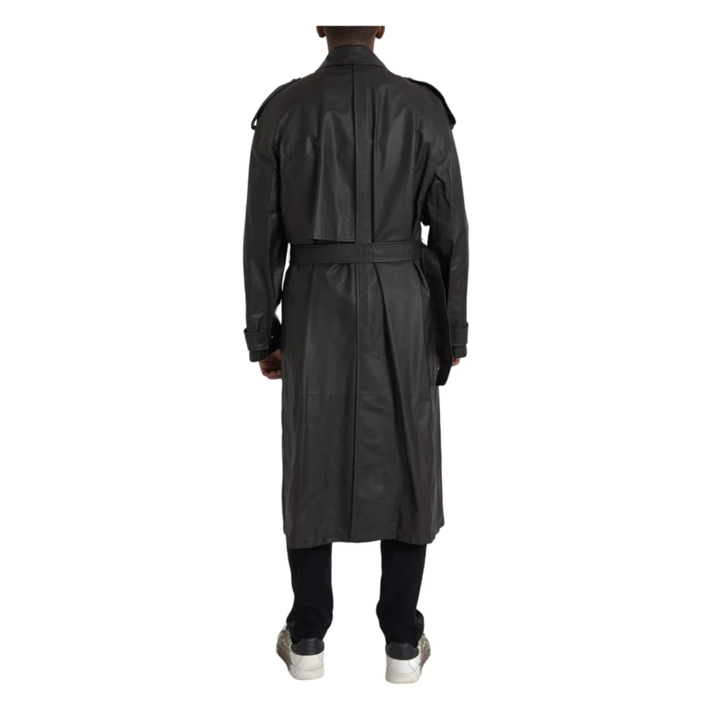 Bottega Veneta Zwarte Waterdichte Leren Trenchcoat Jas Black Heren