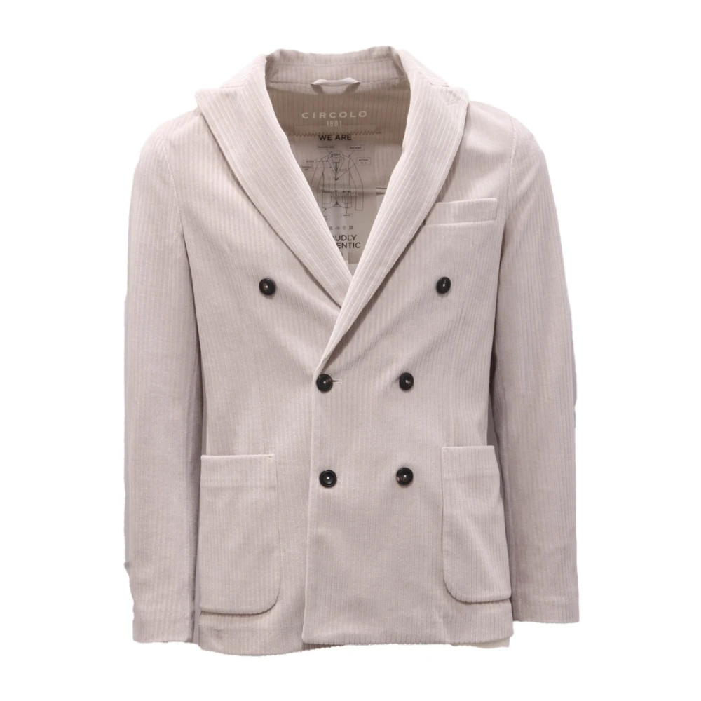 Circolo 1901 Men's Beige Corduroy Double-Breasted Jacket Platinum