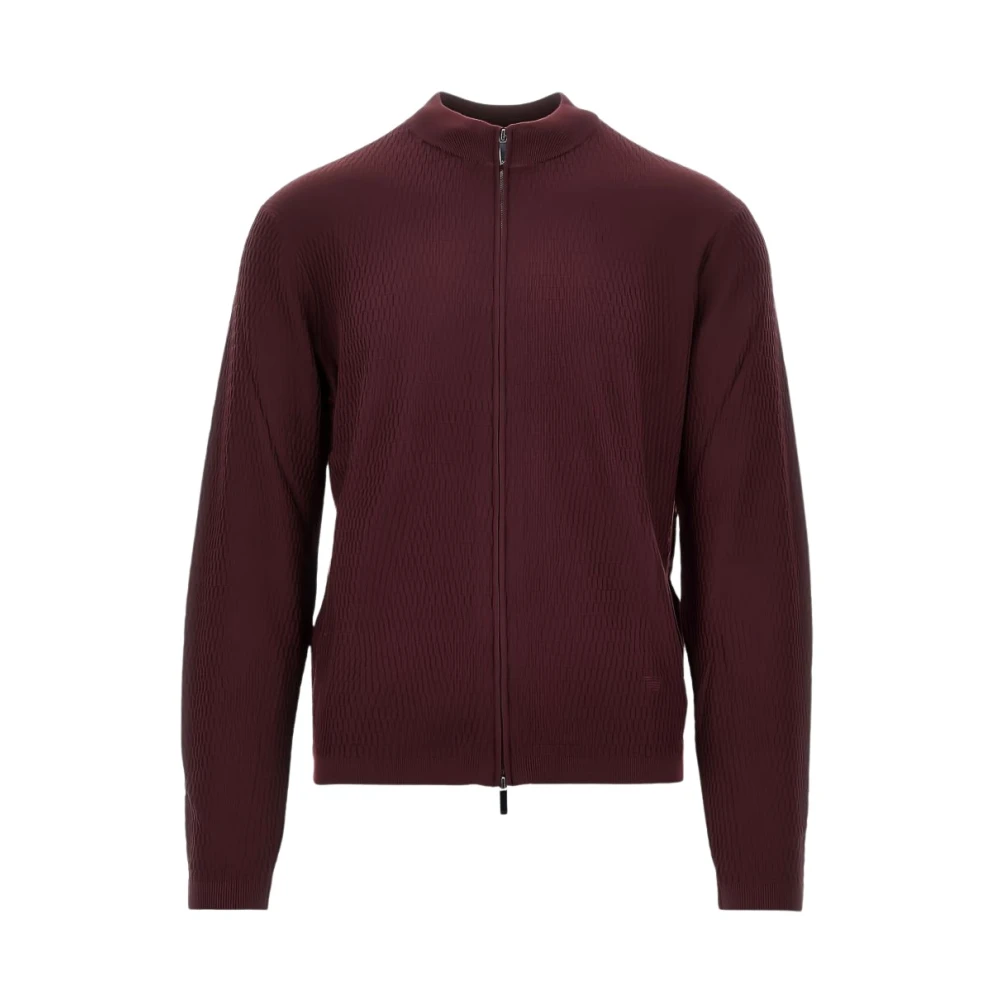 Emporio Armani Ribbed-Knit Zip-Up Cardigan - Male - Cardigans - Red - M - Knitwear