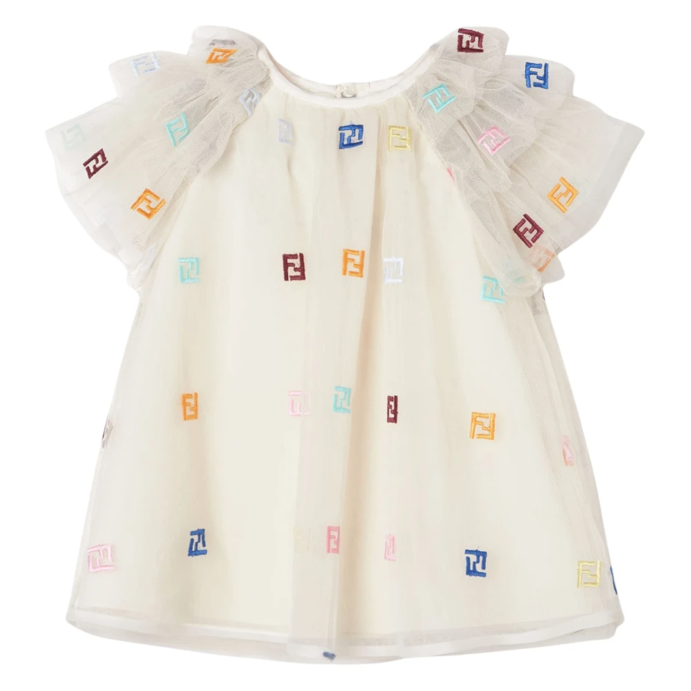 Fendi Girls Beige Tulle Ff Logo Dress - Kids Occasion Wear - 3 Y - Kids