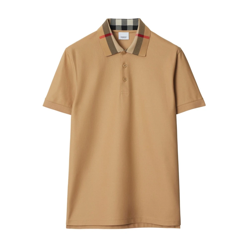 Burberry Men's Beige Check Collar Cotton Polo Shirt