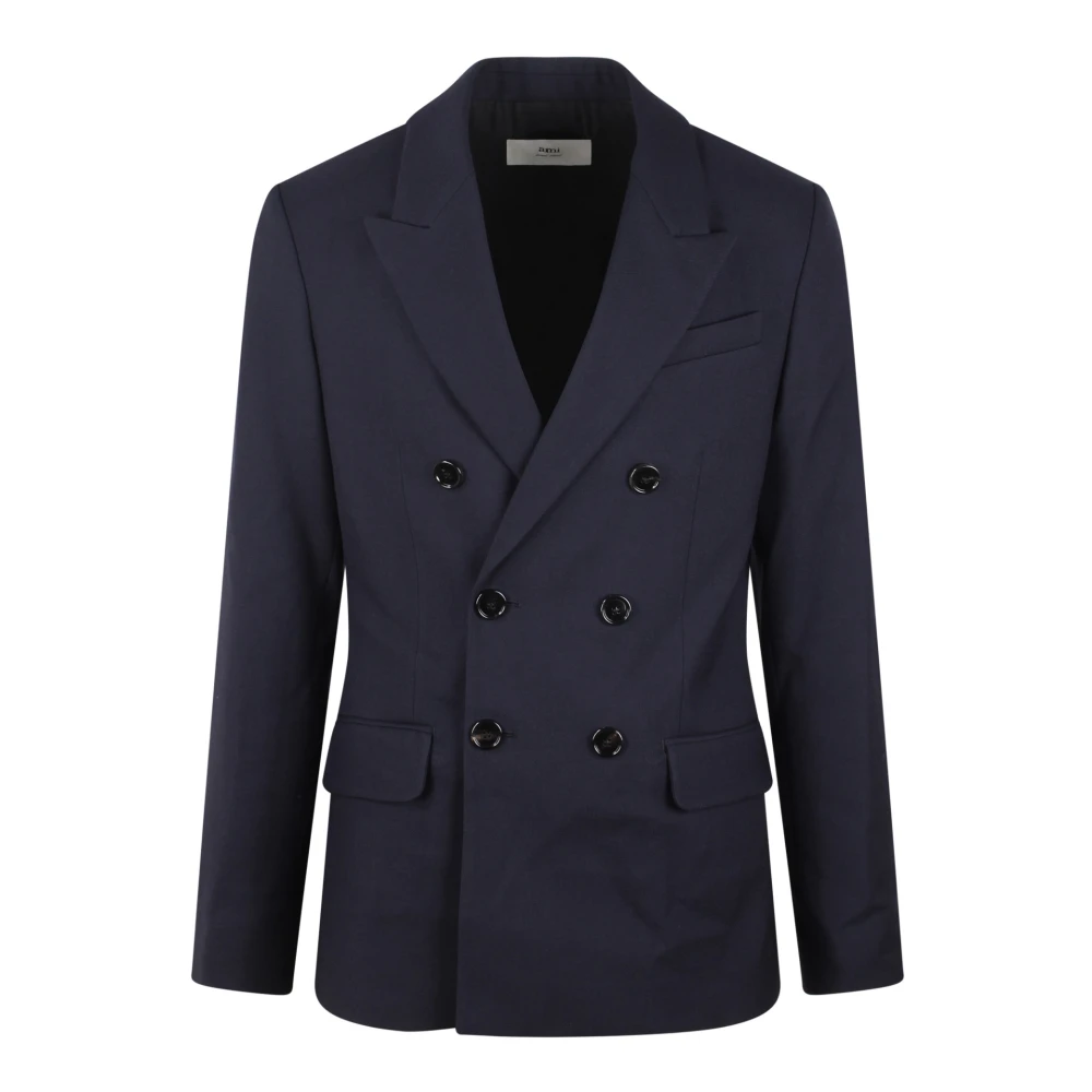 Ami Paris Wollen Twill Double-Breasted Blazer Blue Heren