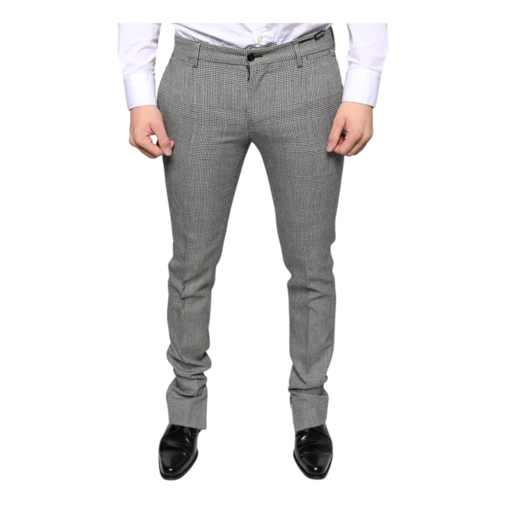 Dolce & Gabbana Men's Gray Tartan Wool Skinny Trousers - Slim-Fit Trousers - M - Trousers