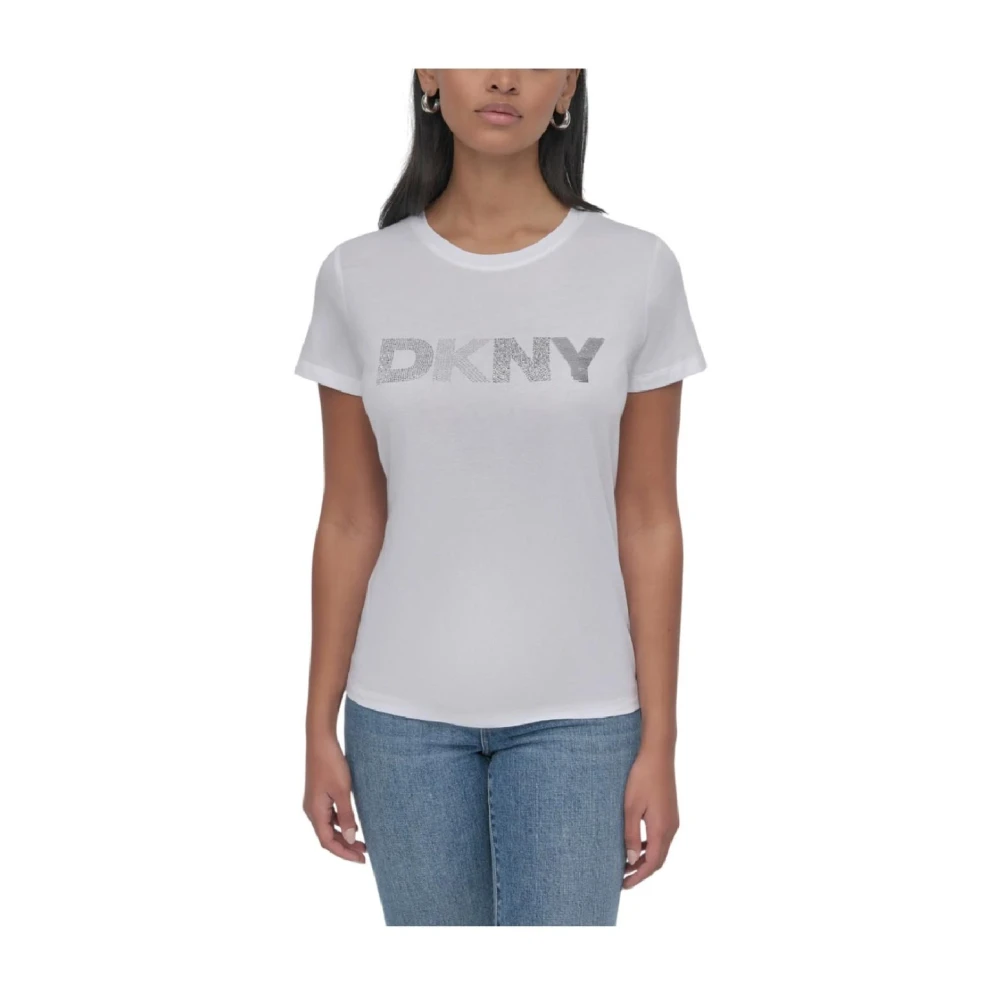 Dkny White Mixed Embellish T-Shirt - Female - T-Shirts - L - Tops