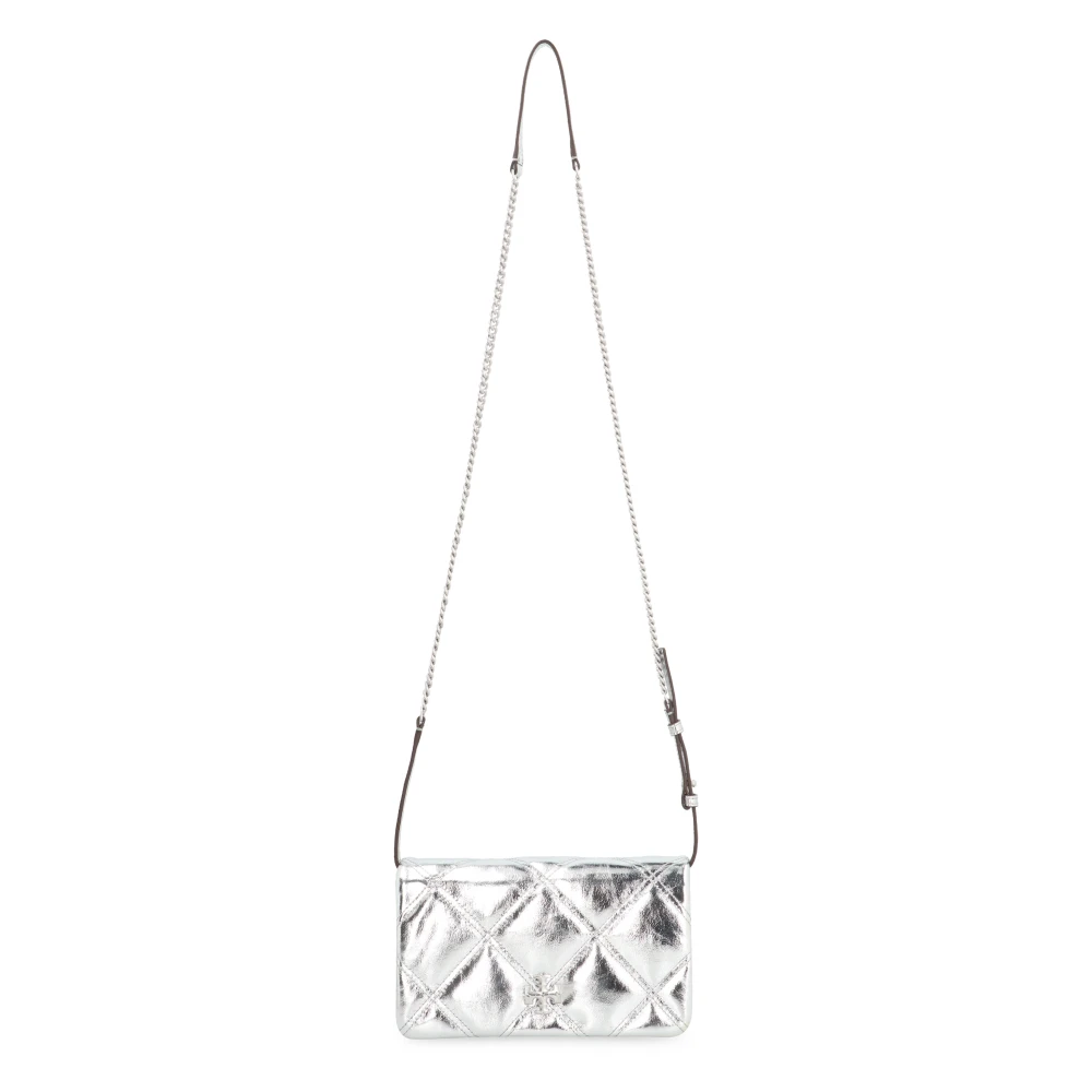 TORY BURCH Gestikt Leren Kettingportemonnee Gray Dames