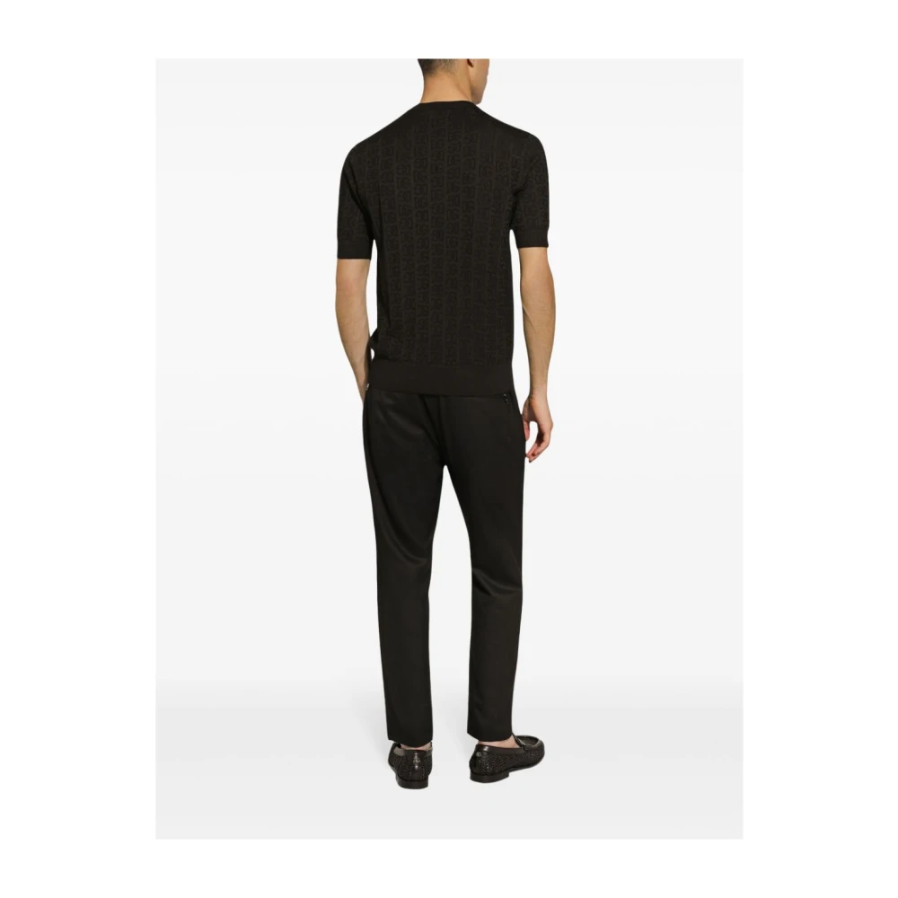 Dolce & Gabbana Zwarte Wol Logo Patch Broek Black Heren