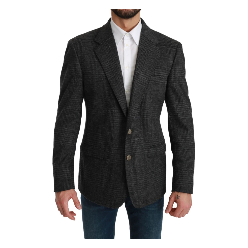 Dolce & Gabbana Grå Rutig Ull Formell Jacka Blazer Gray, Herr