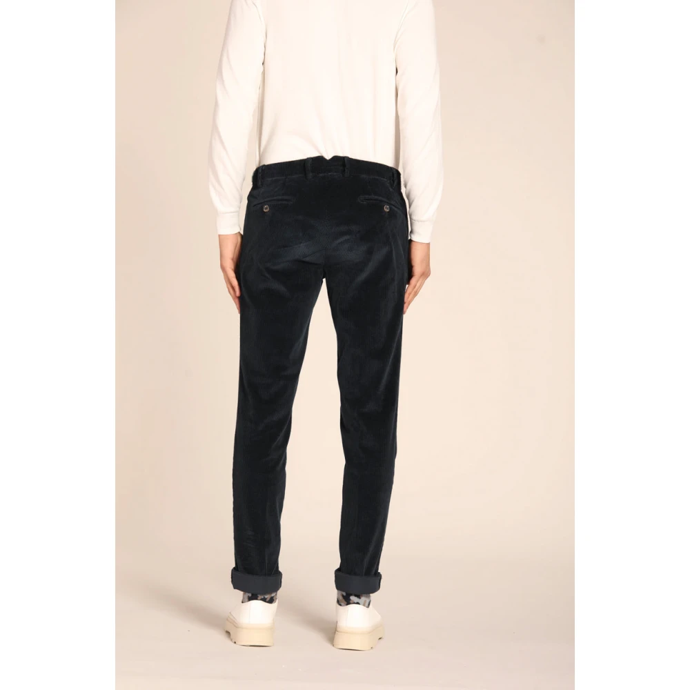 Mason's Marineblauwe Velvet Gestreepte Chino Broek Blue Heren