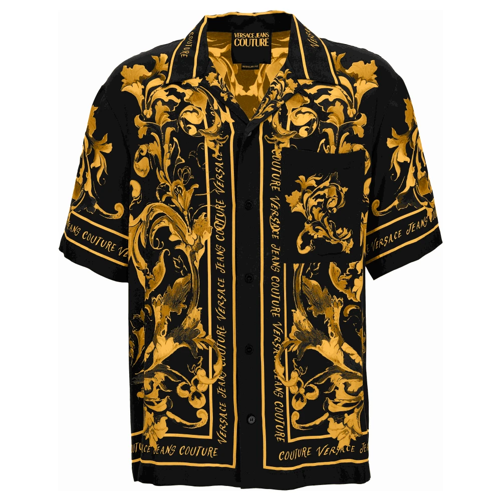 Versace Uomo Nero - Camicia A Maniche Corte Con Stampa Barocca - Shirts - S