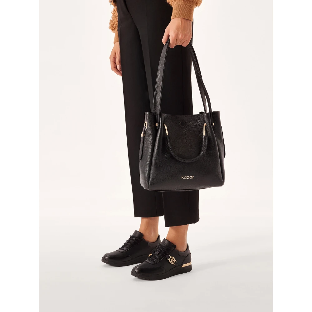 Kazar Leren handtas met metalen handvatten Black Dames