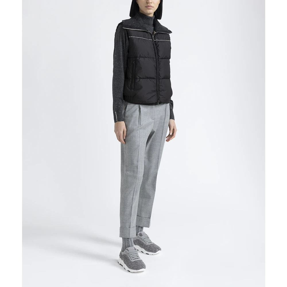 PESERICO Mouwloos donsjack met tricot kraag Black Dames