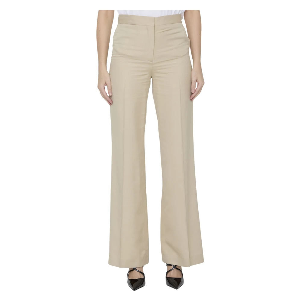 Stella Mccartney Iconische Flare Broek in Zandkleurige Viscose Beige Dames