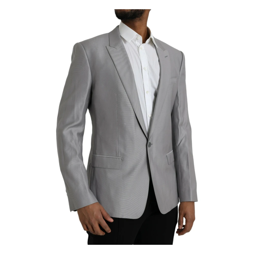 Dolce & Gabbana Grijze Wol Peak Blazer Jas Gray Heren
