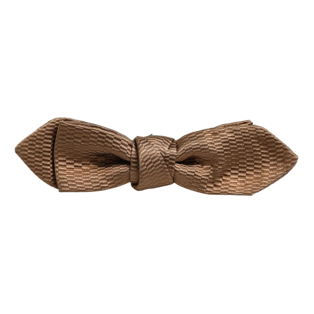 Dolce & Gabbana Men Brown Gold Silk Adjustable Neck Papillon Bow Tie - Image 2