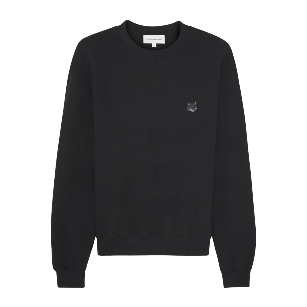 Maison Kitsuné Geborduurde Foxy Patch Katoenen Sweatshirt Black Heren