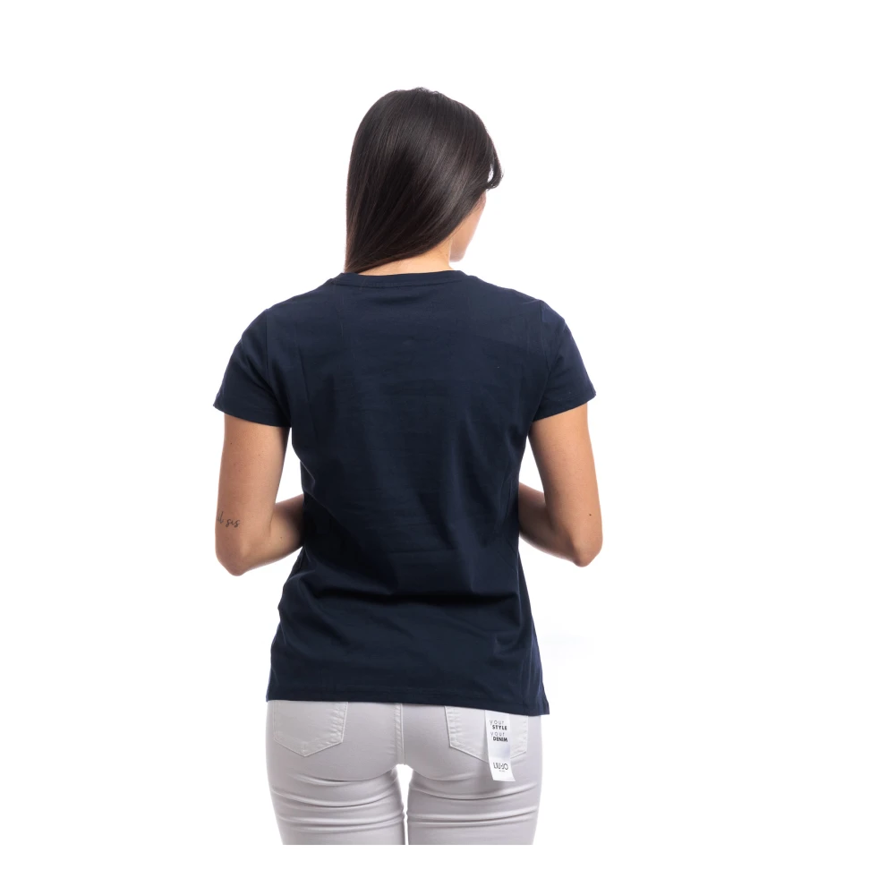 Liu Jo Logo en Strass T-shirt Blue Dames