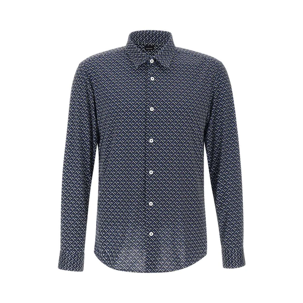 Hugo Boss Viscose Overhemd met Geometrisch Patroon Blue Heren