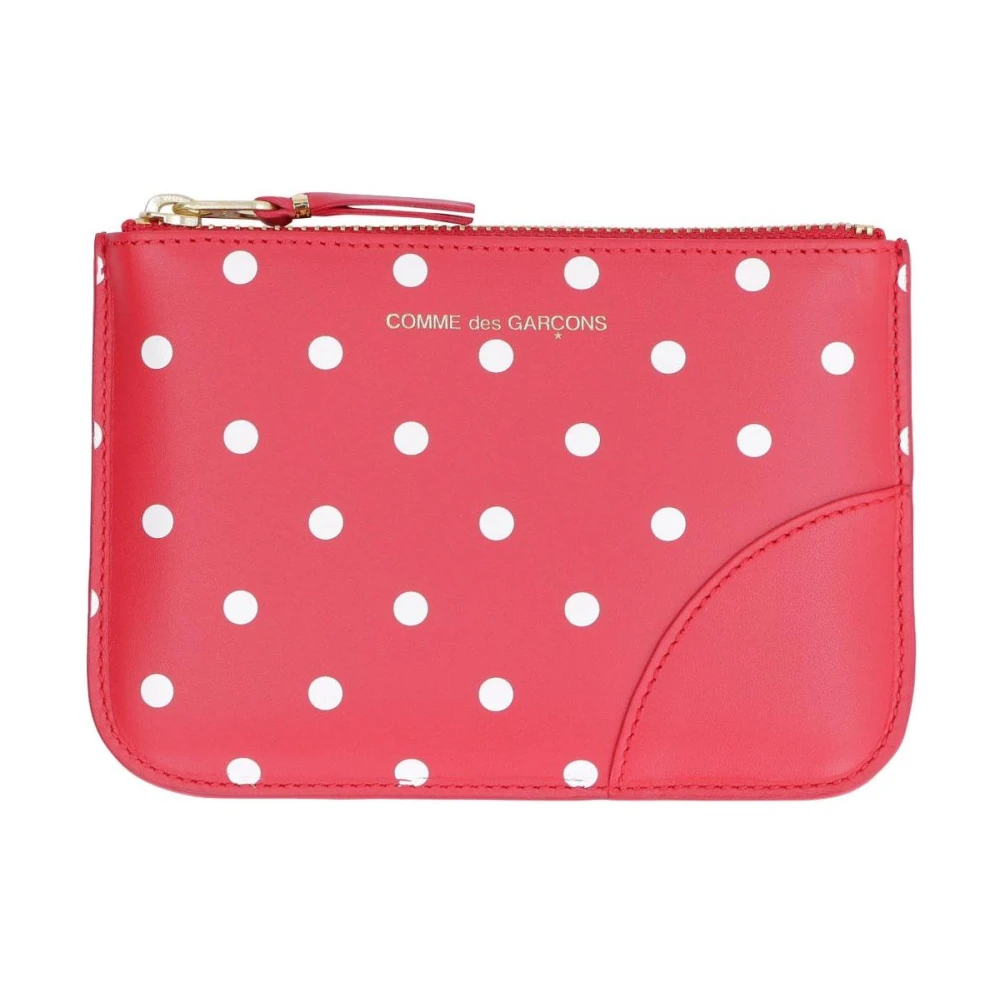 Comme des Garçons Polka Dots Läderkorthållare med Dragkedja Red, Dam