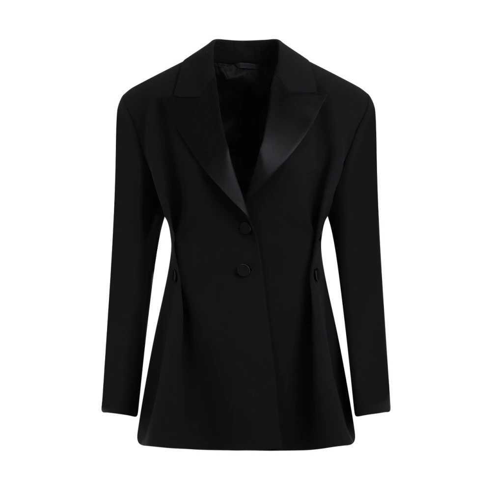 Givenchy Zwarte Wollen Jas Peak Revers Black Dames