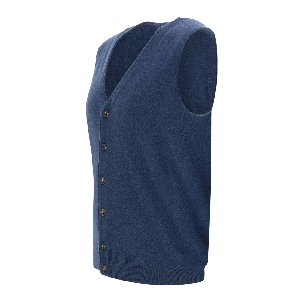 Kangra Blauwe Wollen Vest Mouwloos V-Hals Knoopsluiting Blue Heren