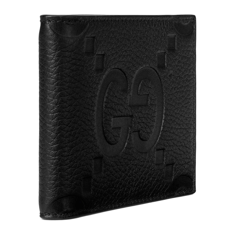 Gucci Leren Portemonnee met Jumbo GG Logo Black Heren