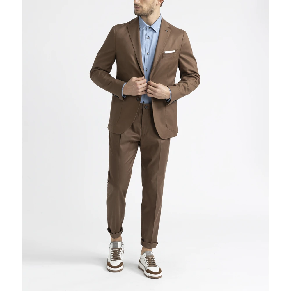 PESERICO Katoen tencel en wol single-breasted blazer Brown Heren